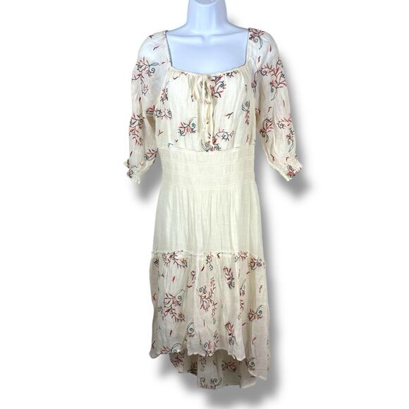 Anthropologie Dress Womens Medium Petite Boho Cottage Embroidered Floral Tiered - Picture 1 of 12